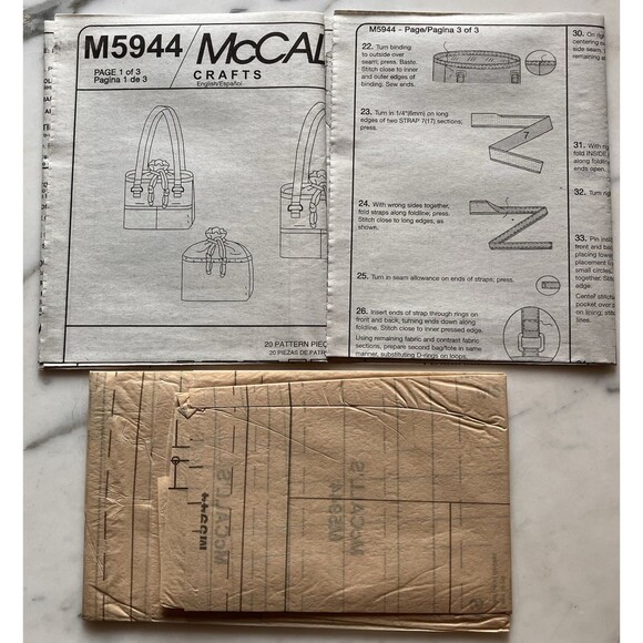 McCall's Pattern M5944 Bag & Tote with Liner 2 Sizes Uncut FF - Picture 3 of 3